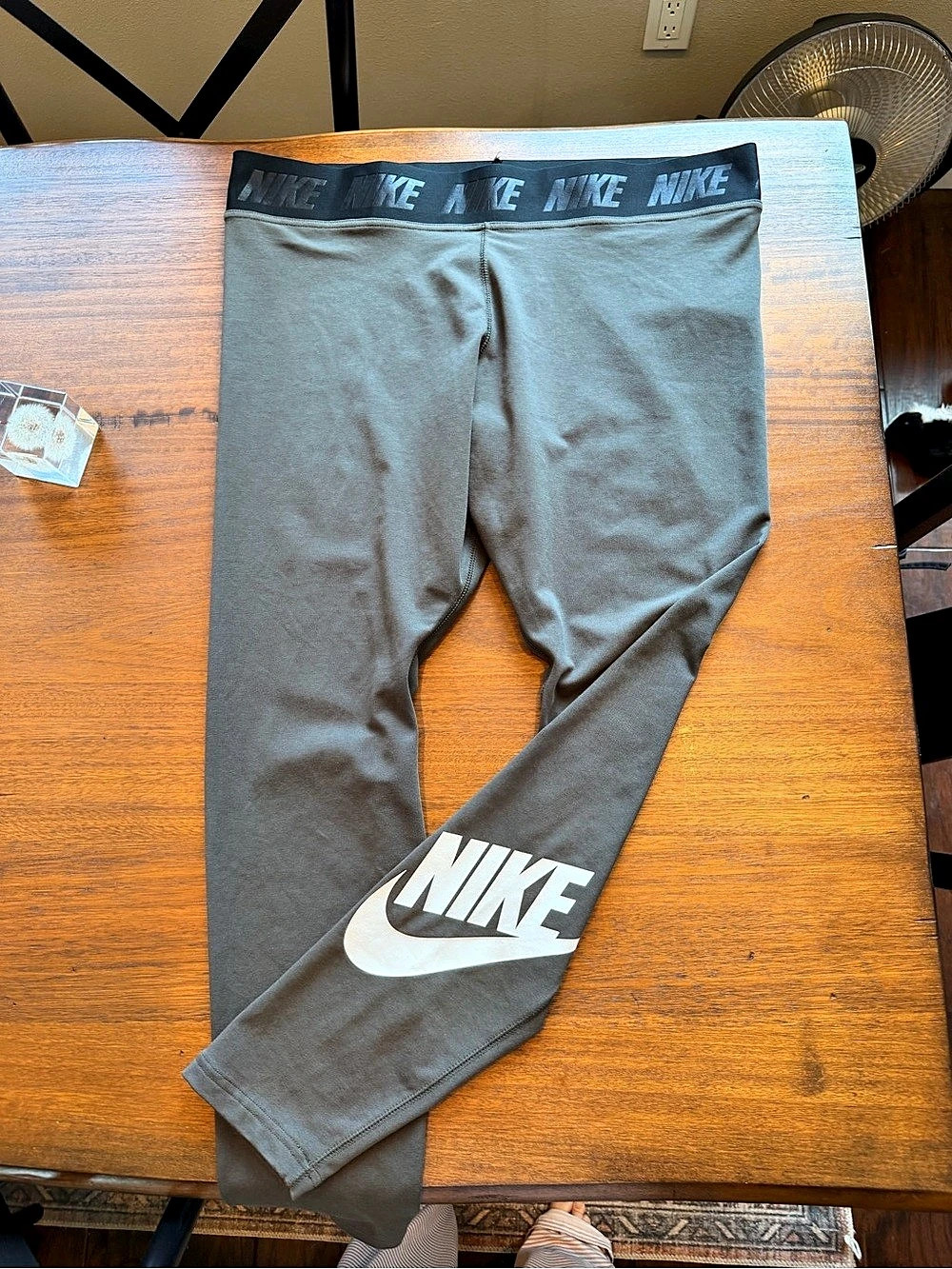 Nike Sportswear Leg-A-See Olive Green Women's Leggings white logo